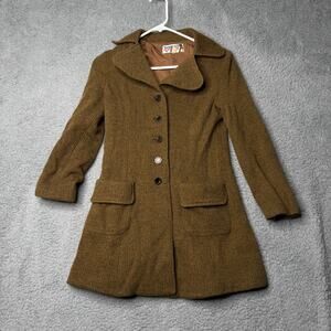 Vintage Joy Me Tweed Wool Coat Women's Size 9 Brown Long Sleeve